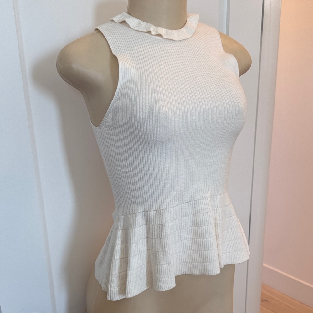 Express Cream Ruffled Peplum Tank Top
